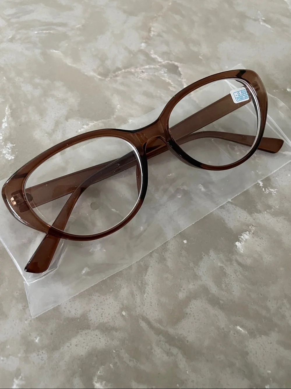 NWT brown cat eye minus glasses - 2.50 near sighted lens myopia